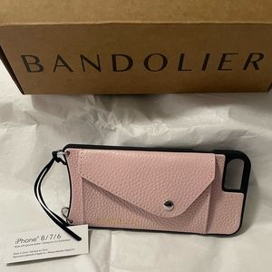Bandolier Hailey leather cross body iPhone SE, 6,7,8 wallet case Primrose/Silver